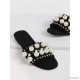 
        Black Open Toe Faux Pearl Inlay Studded Slippers
    
