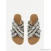 Criss Cross Flat Slippers With Faux Pearl