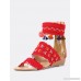 Embroidered Fringe Wedge Sandals RED