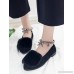 Faux Fur Decorated Beaded Ankle Strap Suede Flats