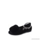 
        Faux Fur Decorated Beaded Ankle Strap Suede Flats
    