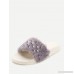 Faux Fur Flat Slippers With Faux Pearl