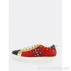 Faux Leather Colorblock Spike Sneakers RED