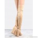 Faux Suede Peep Toe Thigh Boots NUDE