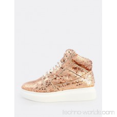 High Top Sequin Lace Up Sneakers ROSE GOLD