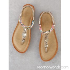 Jewel Embellished T-Strap Thong Sandal GOLD