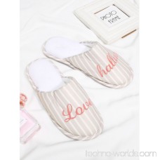 Letter Embroidery Striped Flat Slippers