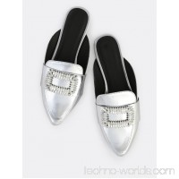Metallic Diamond Buckle Loafers SILVER