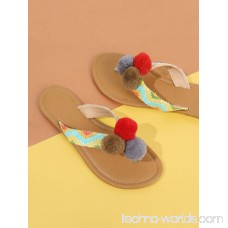 Pom Pom Decorated Toe Post Flat Slippers