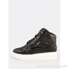 Sequined High Top Lace Up Sneakers BLACK