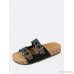 Studded Double Buckle Strap Cork Footbed Slide Sandal BLACK