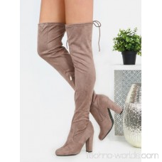 Tie Back Thigh High Suede Boots TAUPE