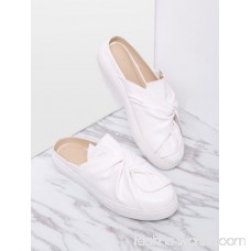 White Faux Leather Round Toe Slippers