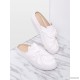 
        White Faux Leather Round Toe Slippers
    