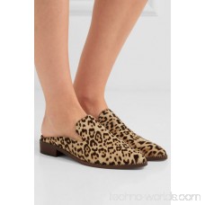 Crystal-embellished leopard-print calf hair slippers