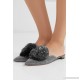 Powder Puff pompom-embellished Lurex slippers