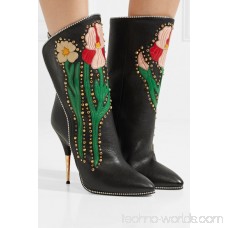 Fosca appliquéd embellished textured-leather ankle boots