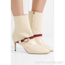 Grosgrain-trimmed leather ankle boots