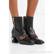 Marmont logo and faux pearl-embellished leather ankle boots