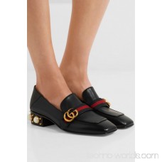 Marmont logo and faux pearl-embellished leather collapsible-heel pumps