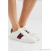 Ace crystal-embellished watersnake-trimmed leather sneakers