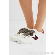 Ace crystal-embellished watersnake-trimmed leather sneakers