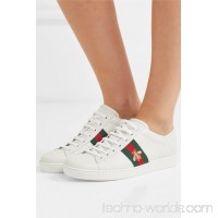 Ace embroidered leather collapsible-heel sneakers
