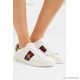 Ace watersnake-trimmed embroidered leather sneakers 