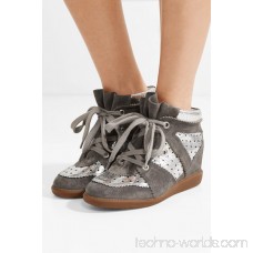 Bobby perforated metallic leather and suede wedge sneakers