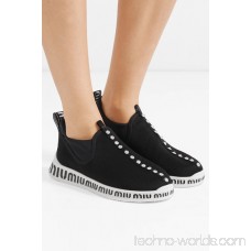 Logo-embossed embellished stretch-knit and neoprene sneakers