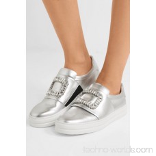 Sneaky Viv crystal-embellished metallic leather slip-on sneakers