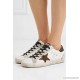 Superstar distressed leather, suede and leopard-print calf hair sneakers