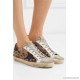 Superstar distressed leopard-print calf hair, leather and suede sneakers 