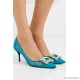 Crystal-embellished mesh and patent-leather pumps