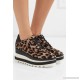 Elyse faux leather-trimmed leopard-print satin platform brogues