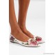 Embellished floral-print patent-leather point-toe flats