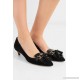 Embellished fringed glossed-leather and suede pumps