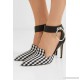 Embellished leather and gingham twill pumps