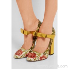Floral-print textured-leather pumps