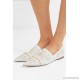 Lace-paneled embroidered leather point-toe flats
