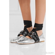 Lace-up metallic leather ballet flats