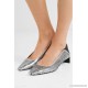 Leather-paneled sequined canvas collapsible-heel pumps