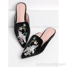 Cranes And Flower Embroidery Flat Mules