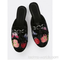 Embroidered Tassel Backless Loafers